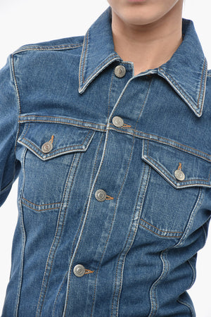 Stretch Denim Jumpsuit With Long Sleeves