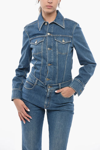 Stretch Denim Jumpsuit With Long Sleeves