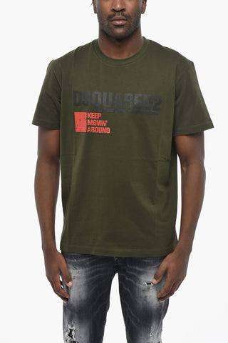 Crew Neck T-Shirt COOL FIT in Solid Color with Contrast Print