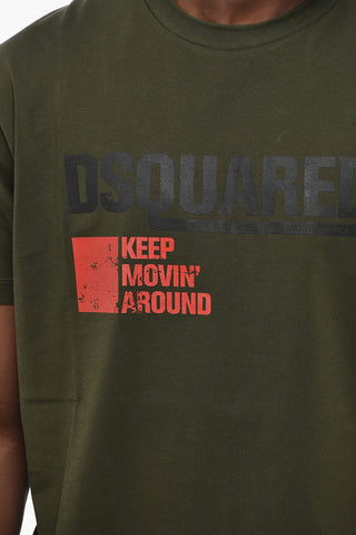 Crew Neck T-Shirt COOL FIT in Solid Color with Contrast Print