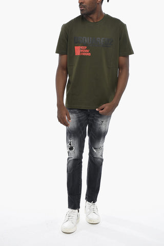Crew Neck T-Shirt COOL FIT in Solid Color with Contrast Print