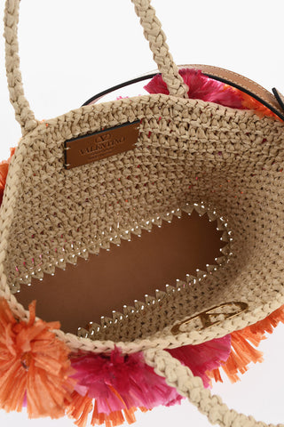 Raffia Handbag With Raised Flower Details And Removable Strap