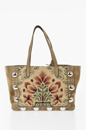 Borsa Tote in Suede con Ricamo e Borchie