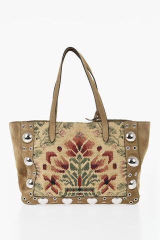 Borsa Tote in Suede con Ricamo e Borchie
