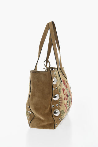 Borsa Tote in Suede con Ricamo e Borchie