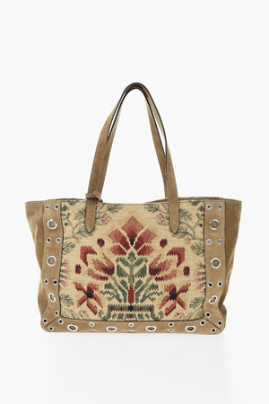 Borsa Tote in Suede con Ricamo e Borchie