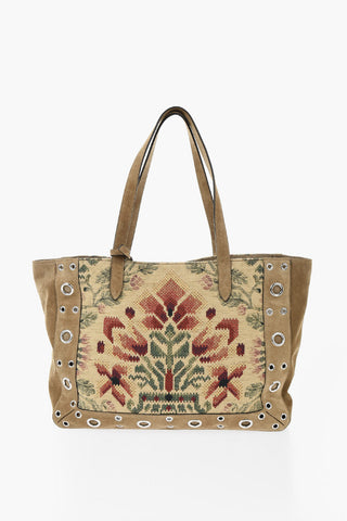 Borsa Tote in Suede con Ricamo e Borchie