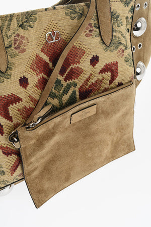 Suede Tote Bag with Embroidery and Studs