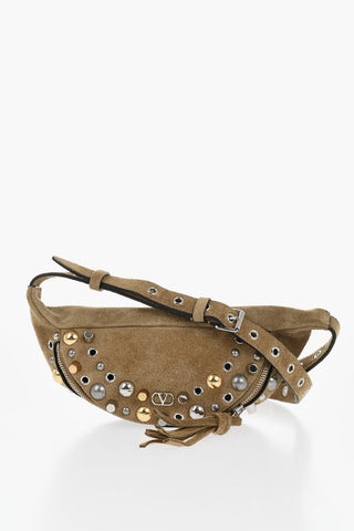 Suede Waist Bag With Studs And Zip Closure