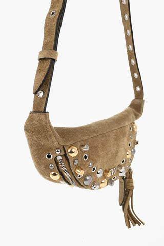 Suede Waist Bag With Studs And Zip Closure