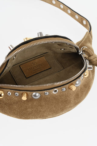 Marsupio in Suede con Borchie e Chiusura a Zip