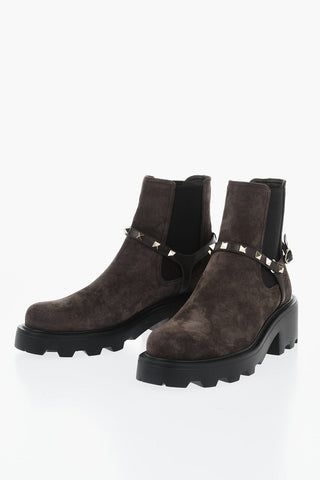 Suede Chelsea Boots With Studded Strap