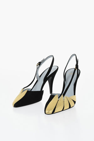 Slingbacks aus Wildleder mit Details aus Lamé-Leder 9cm