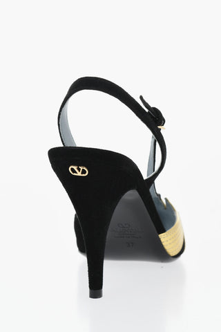 Suede Slingbacks with Lamé Leather Details 9cm