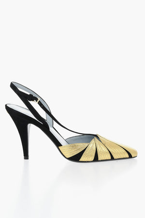 Slingbacks aus Wildleder mit Details aus Lamé-Leder 9cm