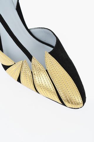 Suede Slingbacks with Lamé Leather Details 9cm