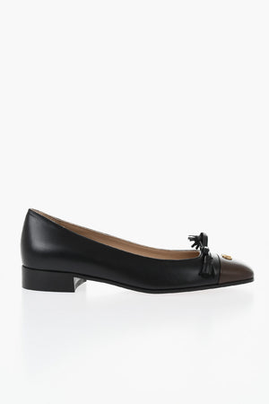 Leather Ballet Flats with Contrasting Toe