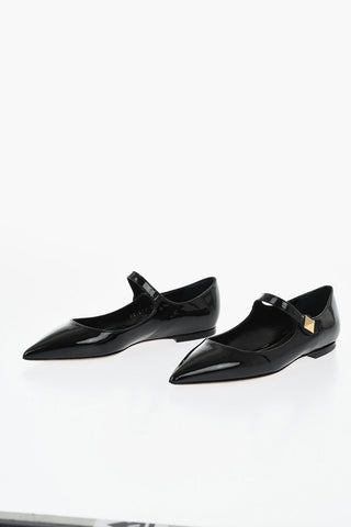Patent Mary Jane Flats with Pointed Toe Design