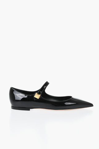 Patent Mary Jane Flats with Pointed Toe Design