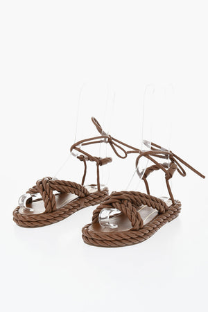 Braided Leather Sandals with Ankle Strap