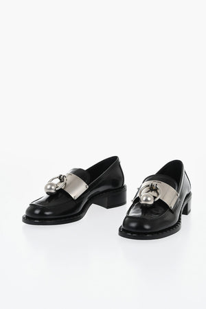 Brushed Leather Loafers With Front Piercing Detail