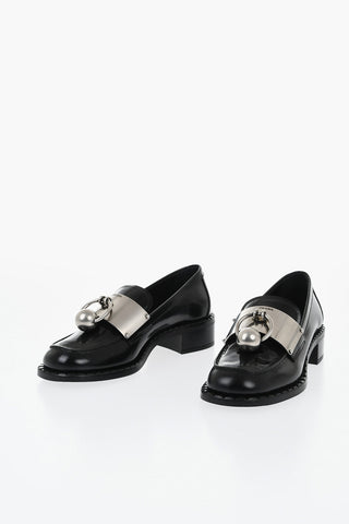 Brushed Leather Loafers With Front Piercing Detail