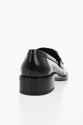 Brushed Leather Loafers With Front Piercing Detail