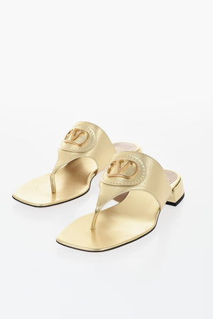 Lamé Leather Thong Sandals with Front Monogram