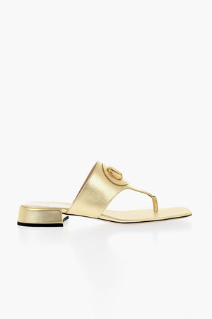 Lamé Leather Thong Sandals with Front Monogram