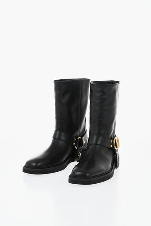 Stivaletti Biker in Pelle con Cinturino Logato