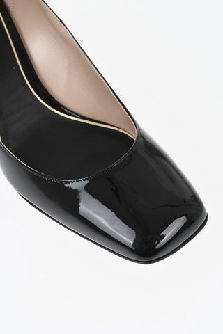 Patent Leather Ankle-Strap Pumps with Logo Strap 7cm