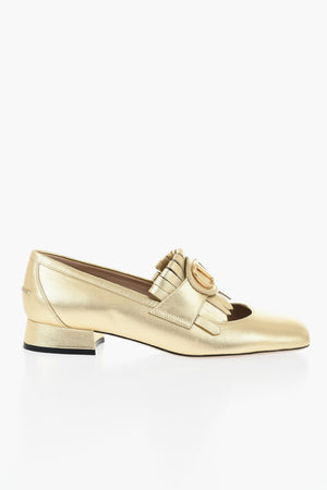 Lamé Leather Loafers With Front Monogram 3cm