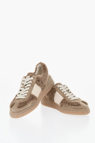 Sneakers Allacciate in Suede con Inserti in Shearling