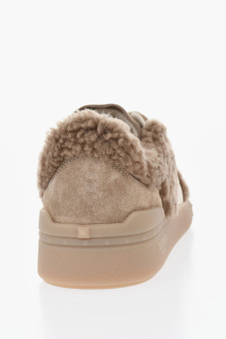 Sneakers Allacciate in Suede con Inserti in Shearling
