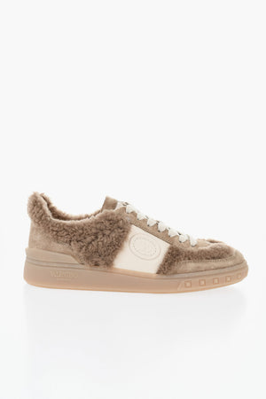 Lace-Up Suede Sneakers With Shearling Inserts