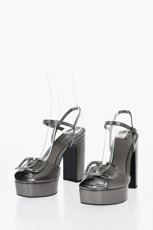 Lamé Leather Platform Sandals with Front Monogram