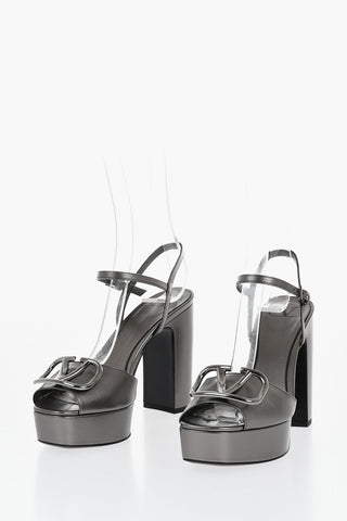 Sandali Platform in Pelle Lamè con Monogram Frontale
