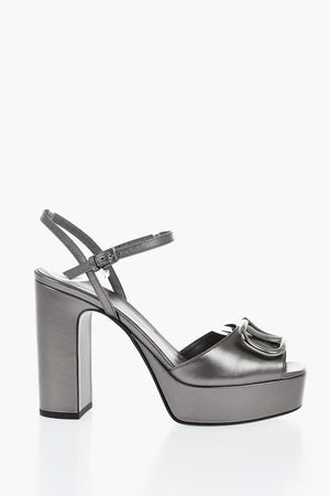 Lamé Leather Platform Sandals with Front Monogram