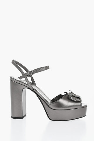 Sandali Platform in Pelle Lamè con Monogram Frontale