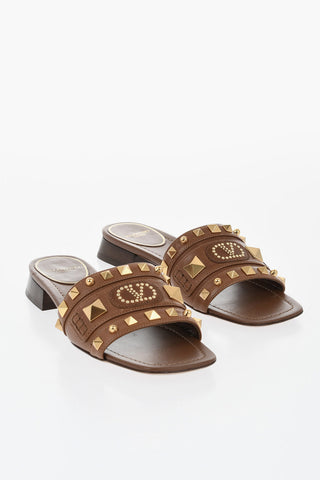 Leder-Slides mit Nietenbesatz
