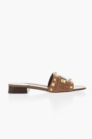 Leather Slides with Studded Strap