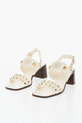 Leather Sandals With Studded Design 7cm