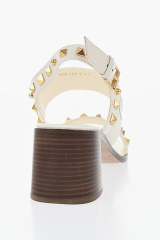 Leather Sandals With Studded Design 7cm