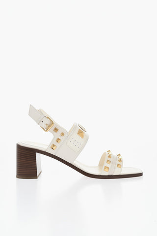 Leather Sandals With Studded Design 7cm