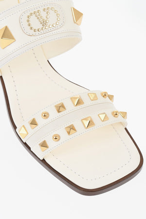 Leather Sandals With Studded Design 7cm