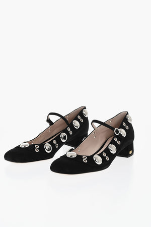 Mary-Jane-Pumps in Wildleder mit Nieten 4cm