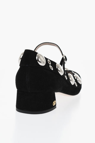 Suede Mary Jane Pumps with Studs 4cm