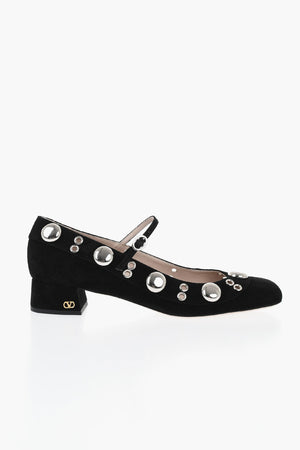 Mary-Jane-Pumps in Wildleder mit Nieten 4cm