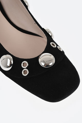 Suede Mary Jane Pumps with Studs 4cm