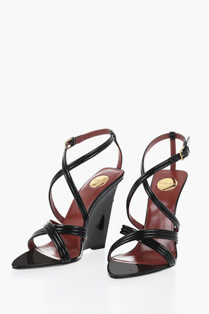 Patent Leather Wedge Sandals with 11cm Heel